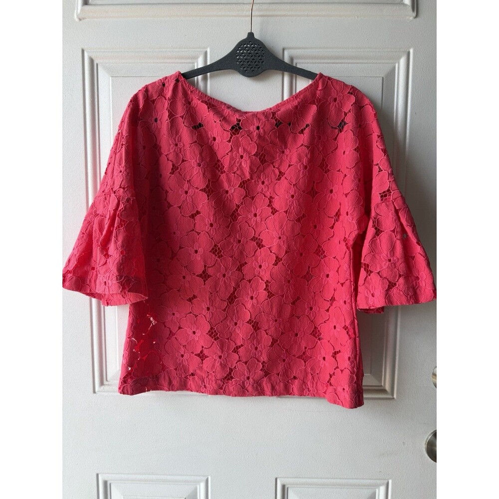 Trina Turk Pink Floral Lace Bell Sleeve Blouse Top Women’s Small Designer